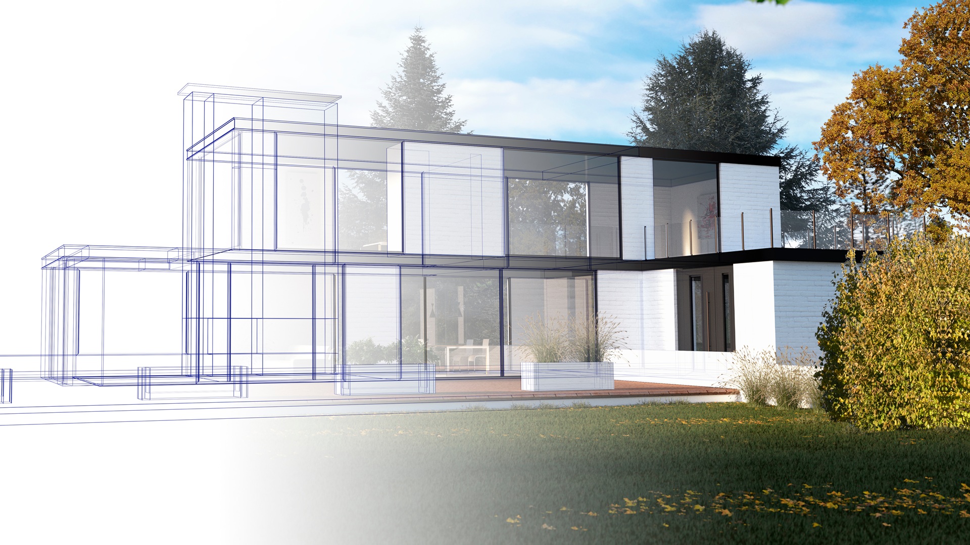 3D-Planung moderner Hausumbau | Dachsanierung von außen