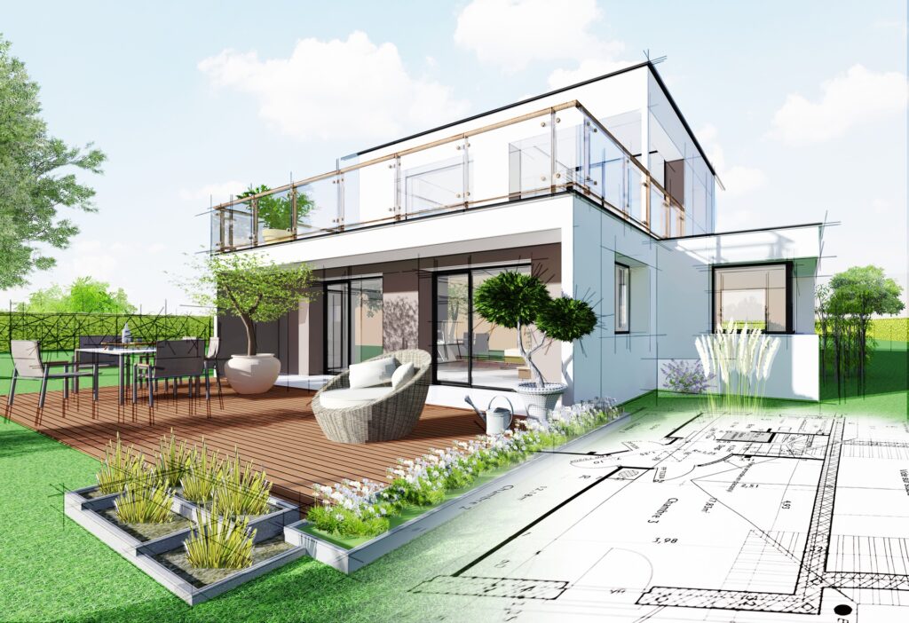 Sanierungskonzept mit Garten und Grundriss | Dachsanierung von außen