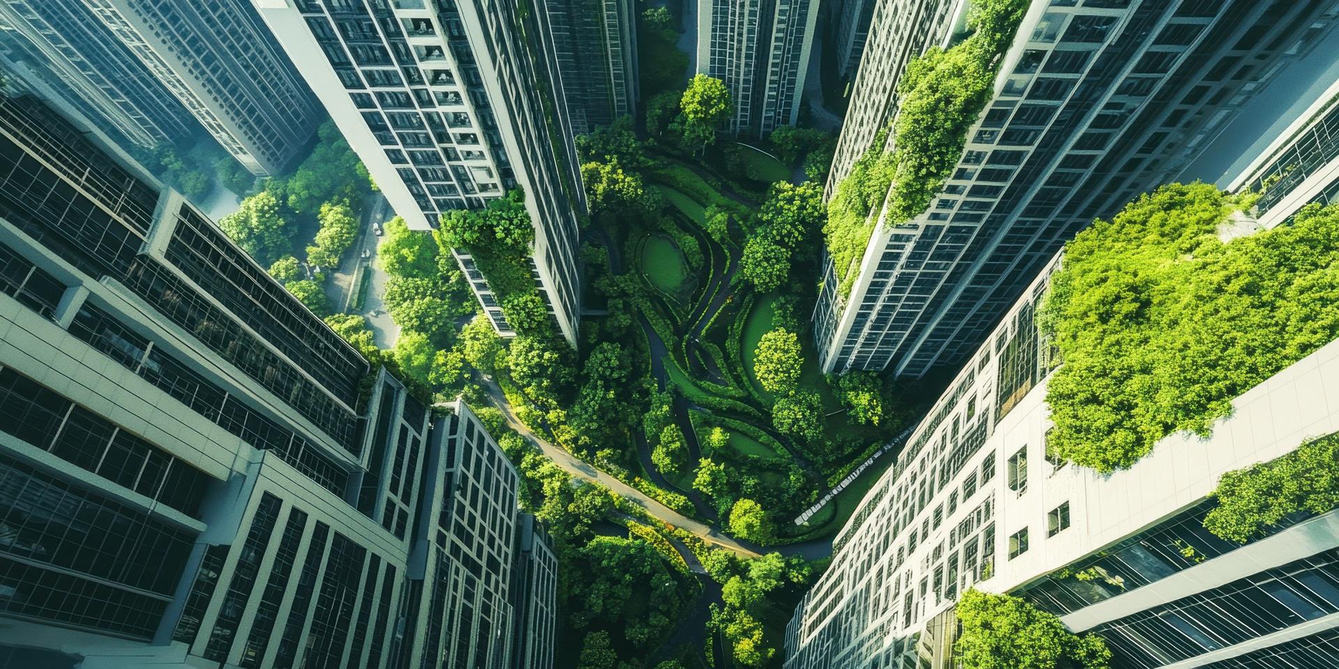 Begruenter Innenhof zwischen modernen Hochhäusern | Mooswand